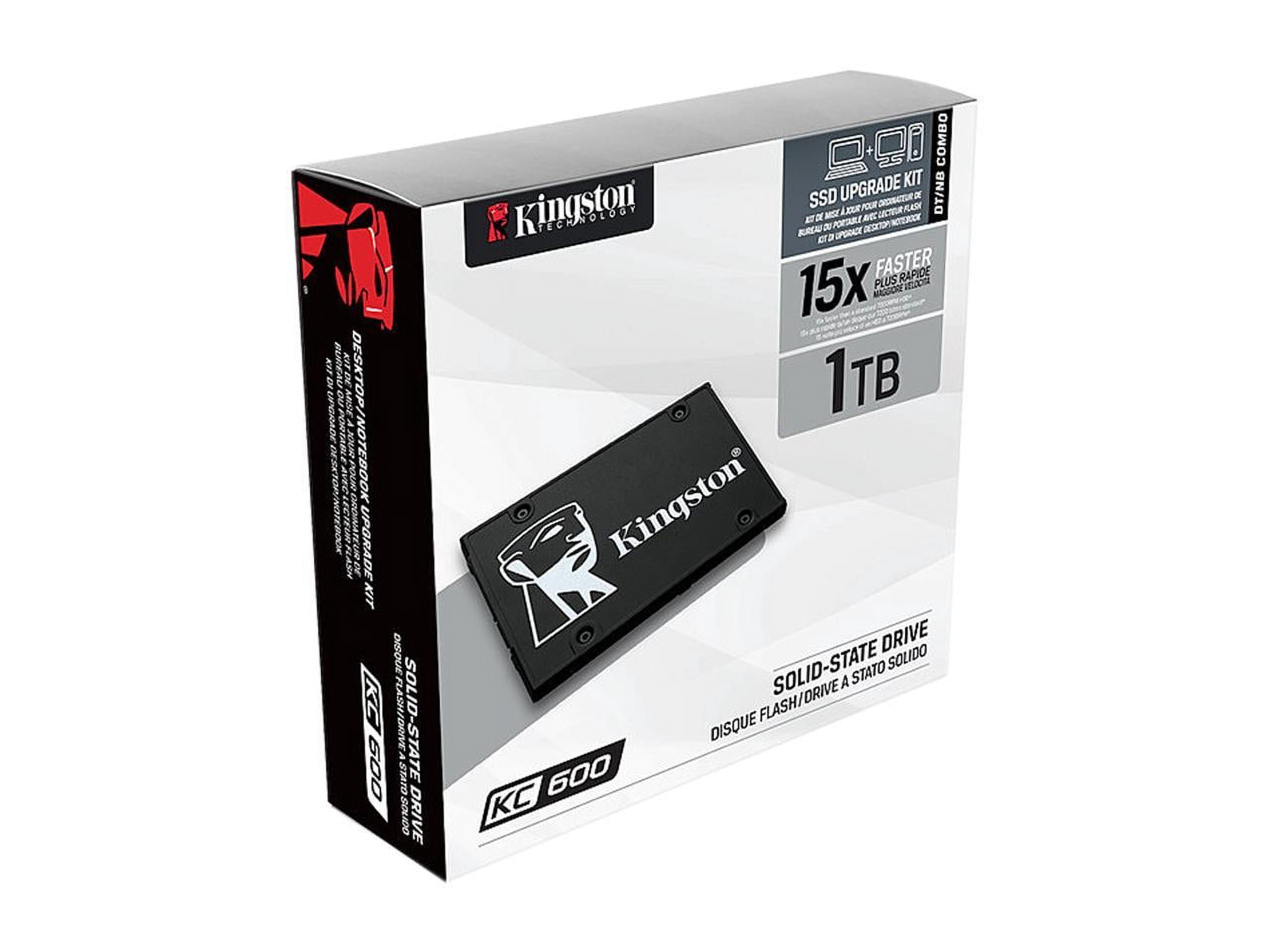 Kingston KC600 1 TB Solid State Drive - 2.5" Internal - SATA (SATA/600) - Desktop PC, Notebook Device Supported - 600 TB TBW - 550 MB/s Maximum Read Transfer Rate - 256-bit AES-XTS Encryption Stand...