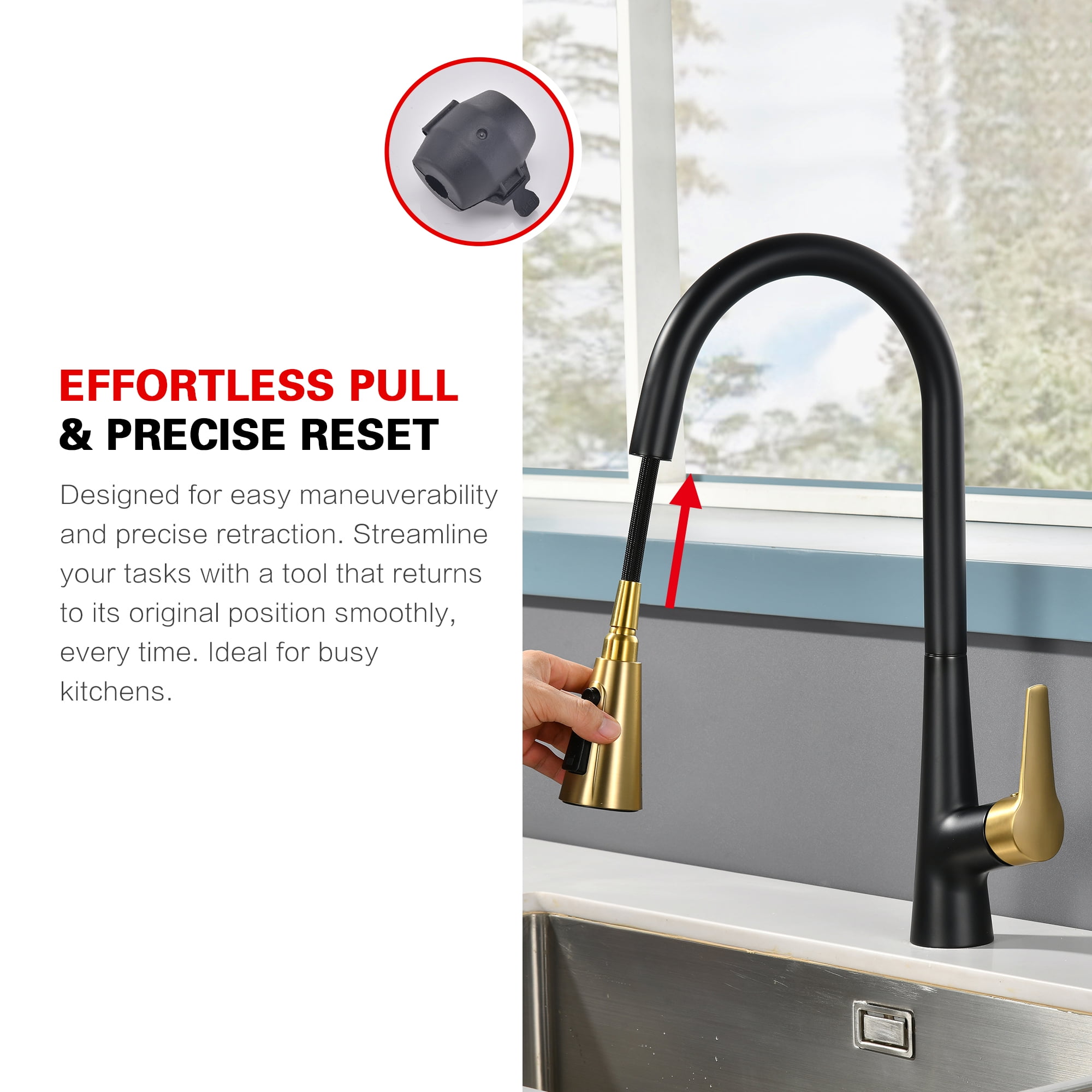 sumerain Motion Sensor Activated Kitchen Sink Faucet with Pull Down Sprayer,Hands-Free Touchless Kitchen Faucet Black & Gold