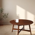 thumbnail image 2 of Base Moderne Rétro en Noyer Café à Pieds Croisés, Table d'Appoint Ronde en Bois pour Salon, Bureau, Salle de Réception, 2 of 6