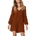 thumbnail image 2 of Vestido de manga larga Prolriy para mujer, vestidos de mujer con cuello en V, vestido maxi para fiesta de citas, vestidos de mujer marrón L, 2 of 7