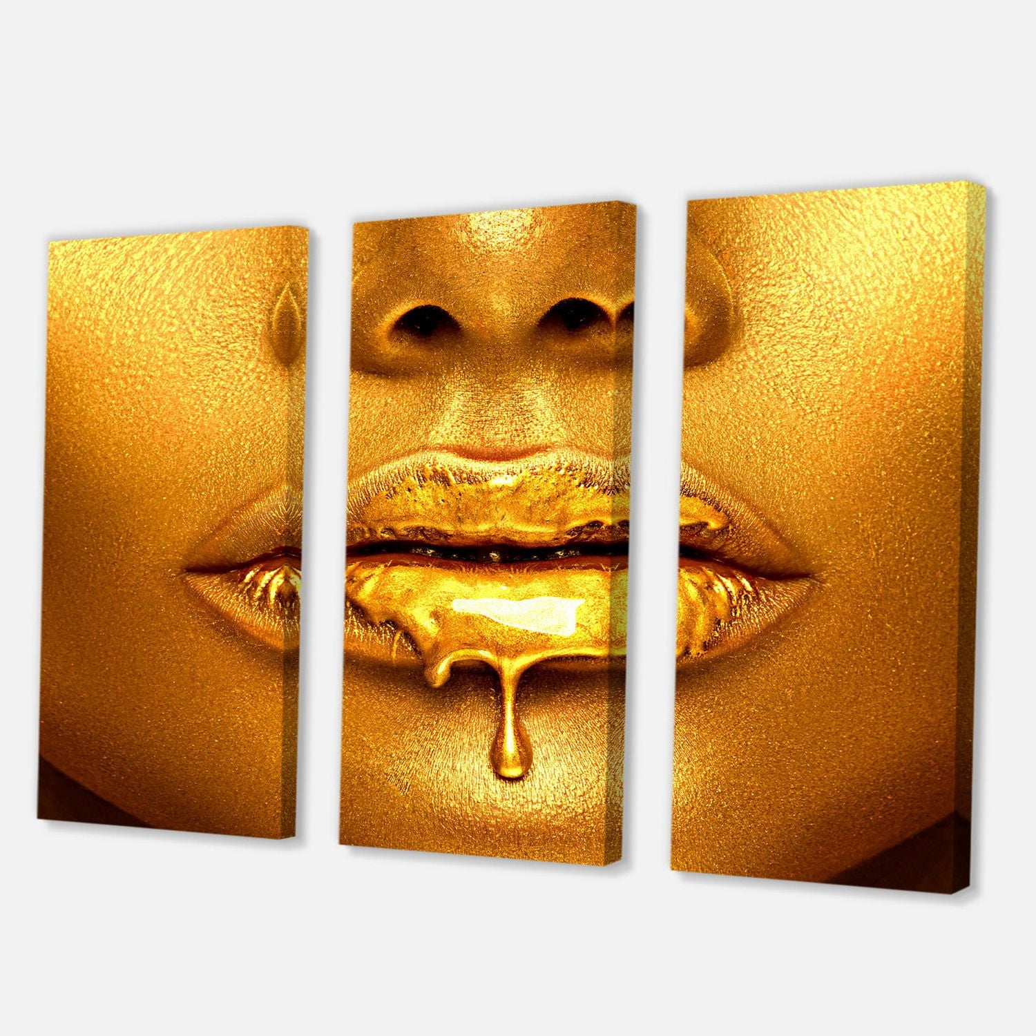 Designart Gold Paint Drips From Sexy Woman Lips Canvas Wall Art