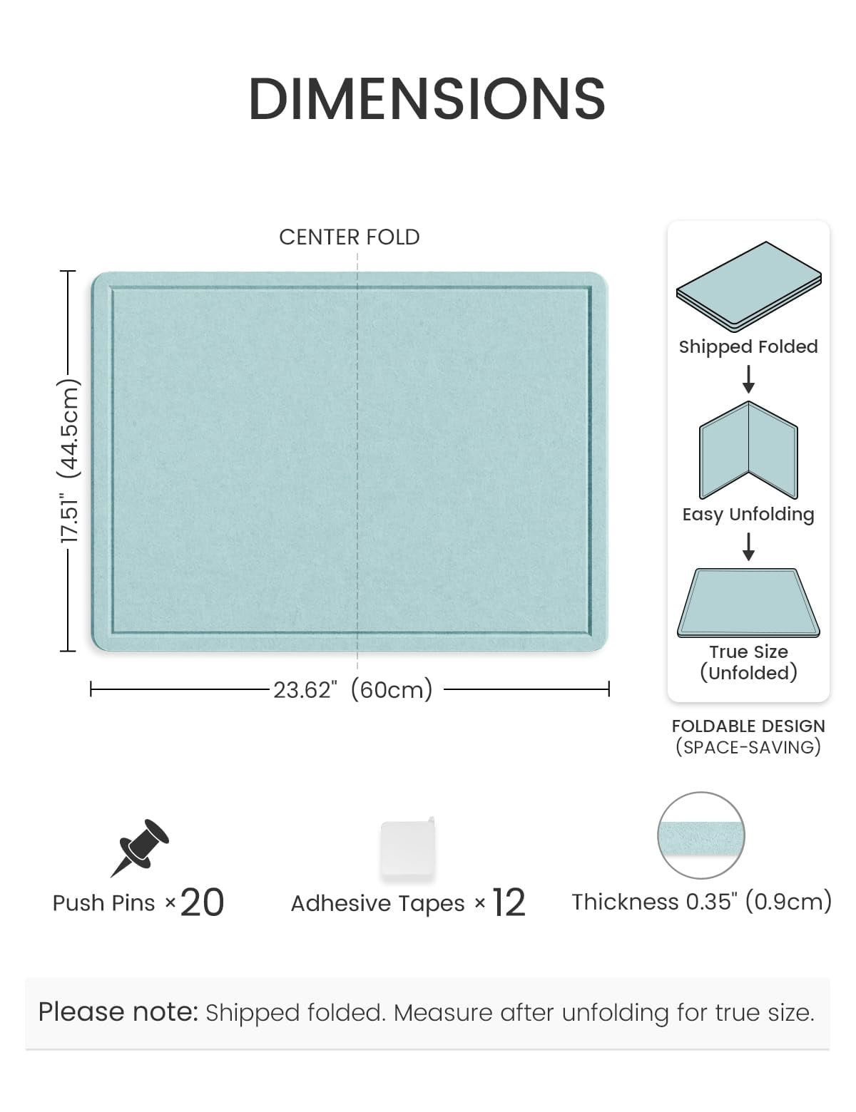 Bulletin Board  23.6" X 17.5" Cork Alternative With 12 Safe Removable Adhesive Tabs Foldable Felt Pin For Home Office Classroom Bedroom Entryway Walls-aqua Blue