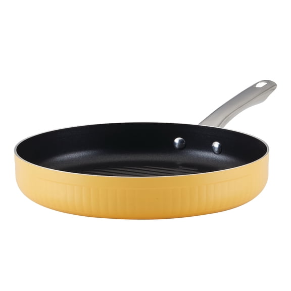 Farberware Style 11.25 Inch Nonstick Cookware Deep Round Grill Pan, Dishwasher Safe and Oven Safe to 500°F, Yellow