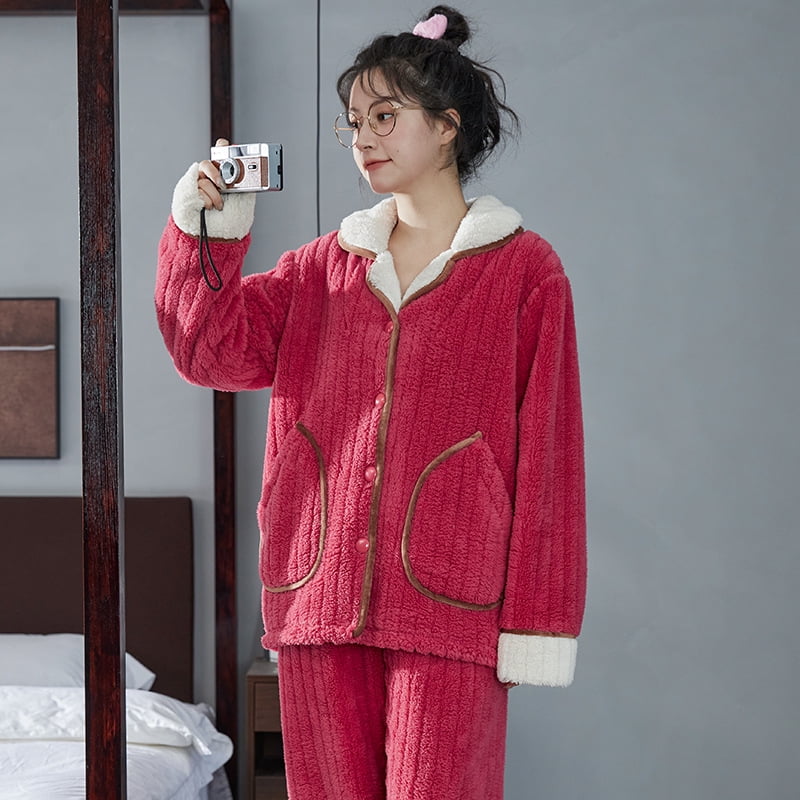 Ensembles de Pyjama Automne Hiver pour Femmes Pyjamas en Flanelle