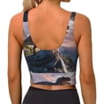 thumbnail image 4 of Goofa Sunset Cliff Dinosaur Printed Sports Bras for Women, High Impact Running Bra Workout Crop Tank Tops Longline Sports Bra Push up-Large, 4 of 9