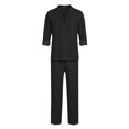 thumbnail image 5 of Men 2 Piece Outfit Set, Lace Up V Neck Long Sleeve Shirt & Elastic Waist Straight Pants, Lightweight Loose Casual Suit Black XXL(XXL), 5 of 5