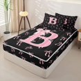thumbnail image 2 of Homewish Initial Alphabet B Zipper Full Size Comforter Sets with Fitted Sheet and 2 Pillowcases,Cute Bowtie Ribbon Zipper Bedding Set For Kids Girls,Pink Reversible,4-Piece, 2 of 7