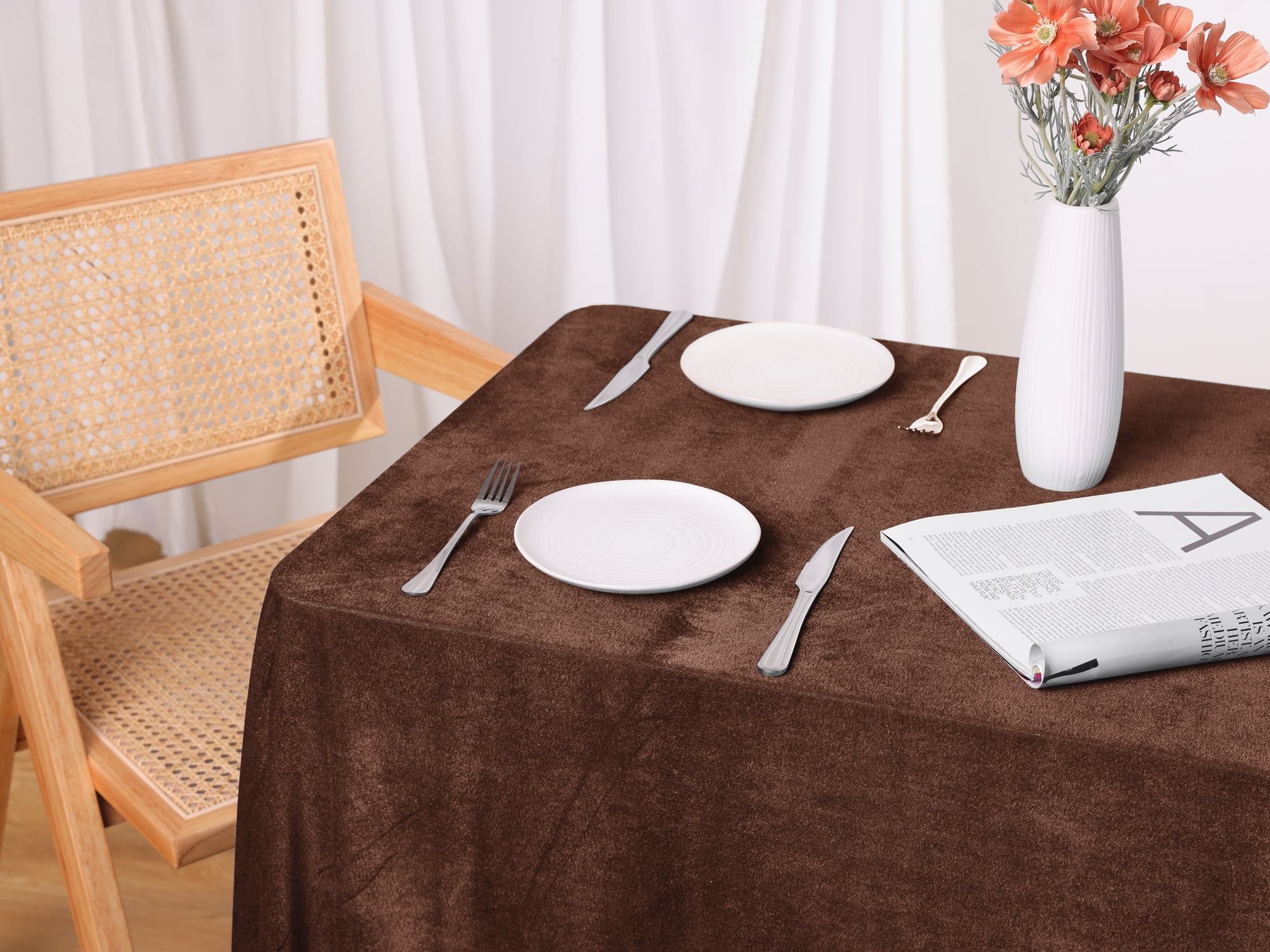 Unique Bargains Rectangle Polyester Washable Tablecloth Wedding or Banquet Table Cover Dark Coffee 63"x110"