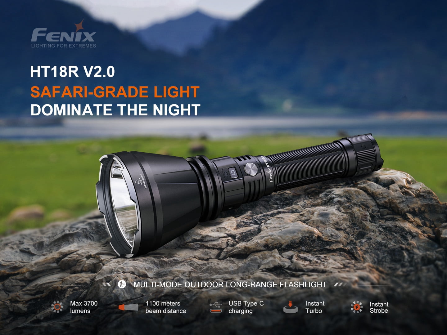 Fenix HT18R V2.0 3700 Lumen Long Range Rechargeable Tactical Flashlight + LumenTac Organizer