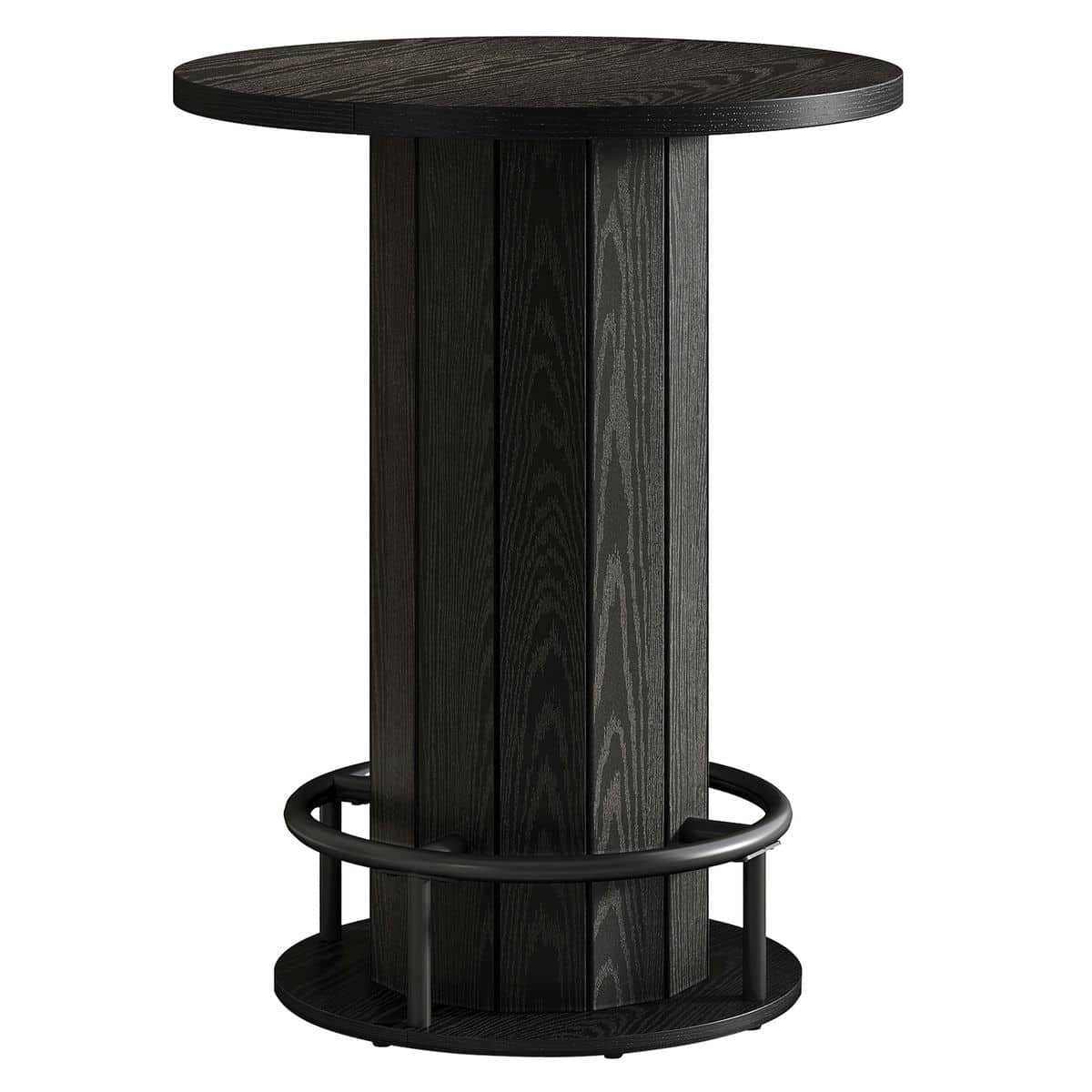 Kadyn Bar Table, Counter Pub Table, Round Bar Table, 39.4" H Wood Bistro Pub Table with Metal Ring Footrest, Black(Only Table)