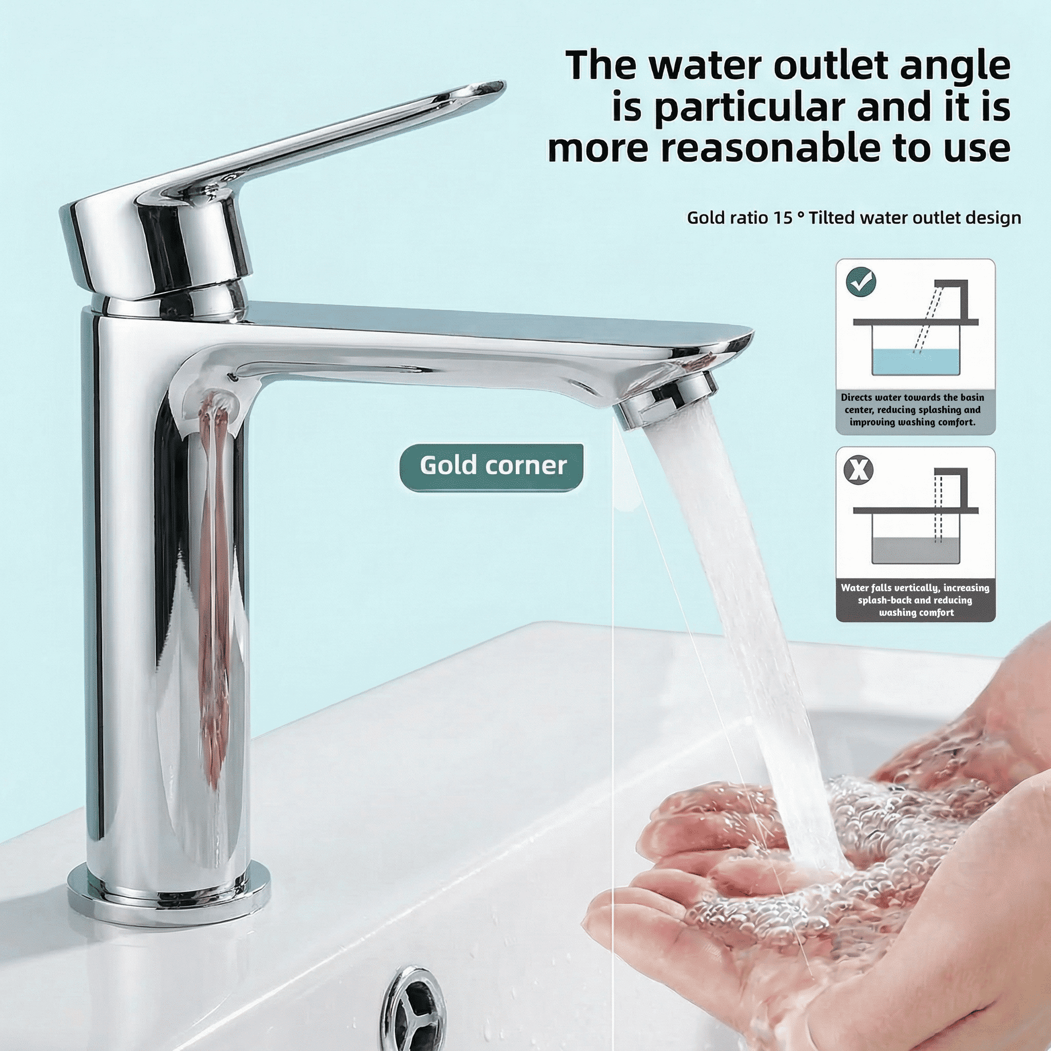 Mango Tile 304SUS Stainless Steel Chrome Bathroom Sink Faucets Faucet