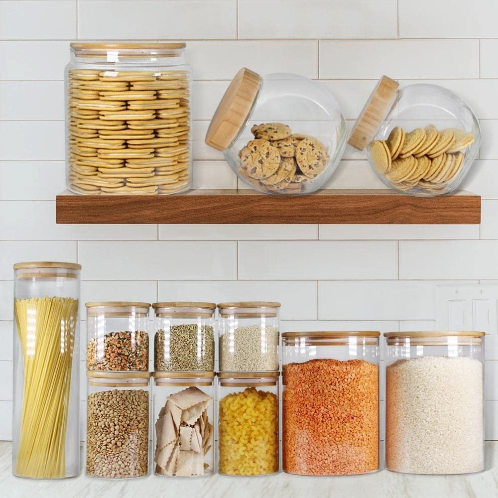 coccot 5-Pack Stackable Glass Food Storage Jars with Airtight Bamboo Lids :  Home & Kitchen 