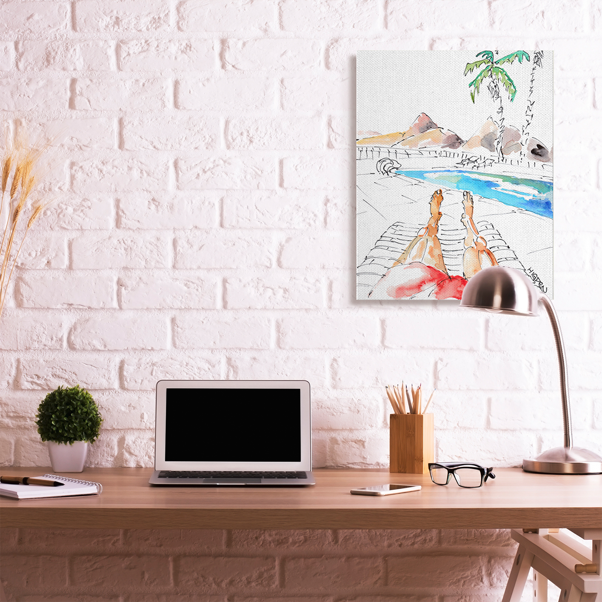 Stupell Industries Desert Summer Poolside Man Red Bathing Suit Canvas Wall Art by Mark Higden