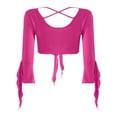 thumbnail image 4 of YONGHS Women's 3/4 Flare Sleeve Crop Top Crisscross Back Belly Dance Cardigan Blouse Wrap Top Hot Pink One Size, 4 of 7
