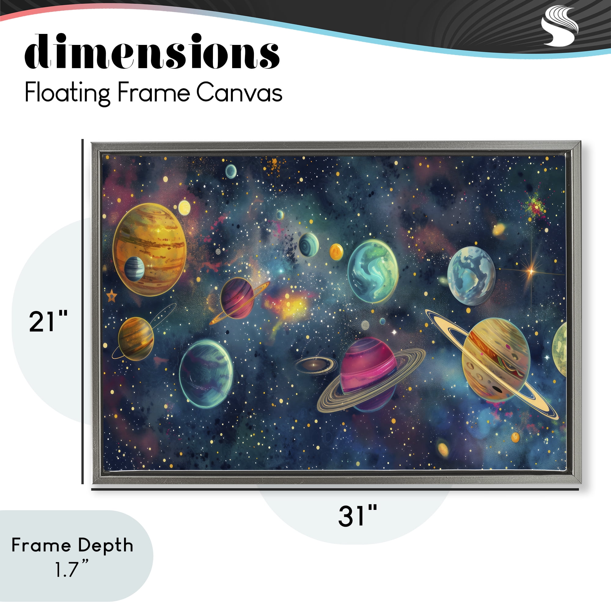 Stupell Industries Celestial Planetary Parade Gray Framed Floater Canvas Wall Art, design by Creative Studio