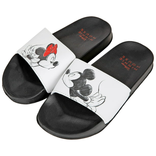 Disney Mickey Mouse and Minnie Mouse Sharing a Kiss Women's Flip Flop  Slides-Size 9 