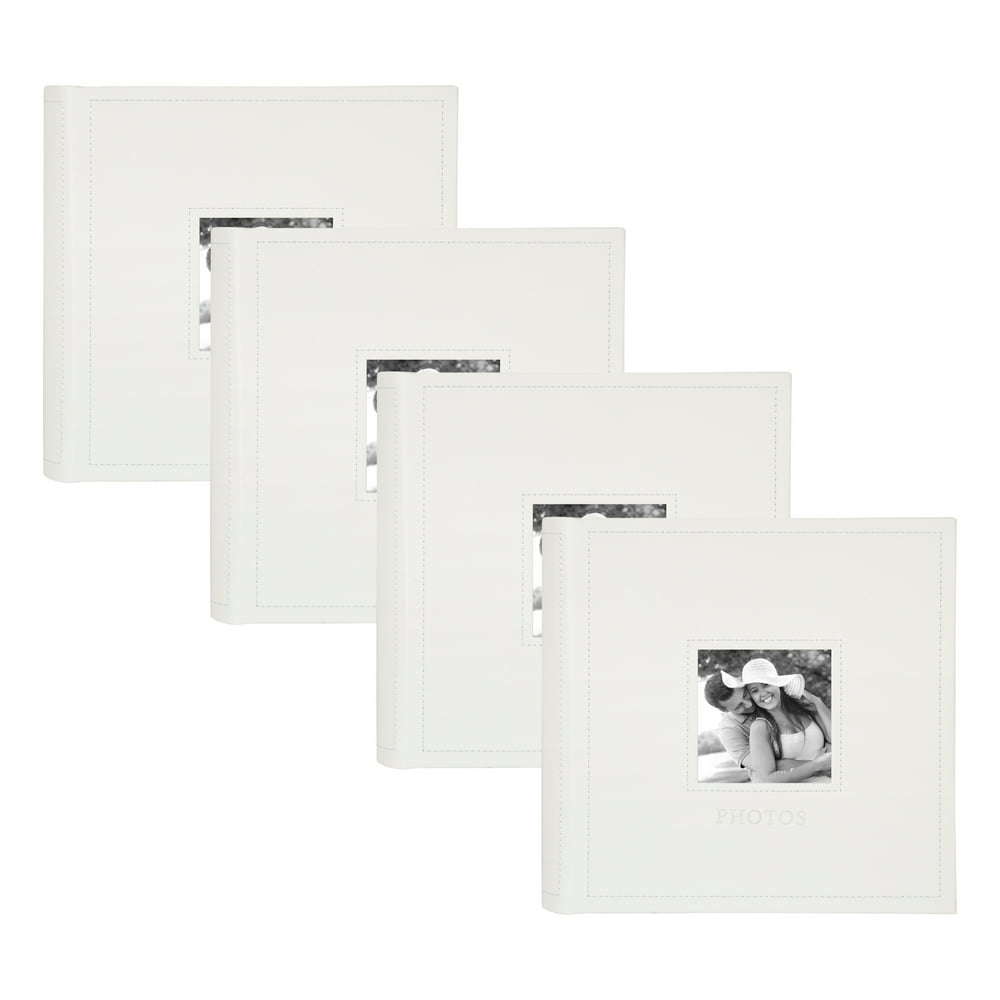 Designovation Debossed Faux Leather Photo Album, Holds 200 4x6 Photos, Set of 4