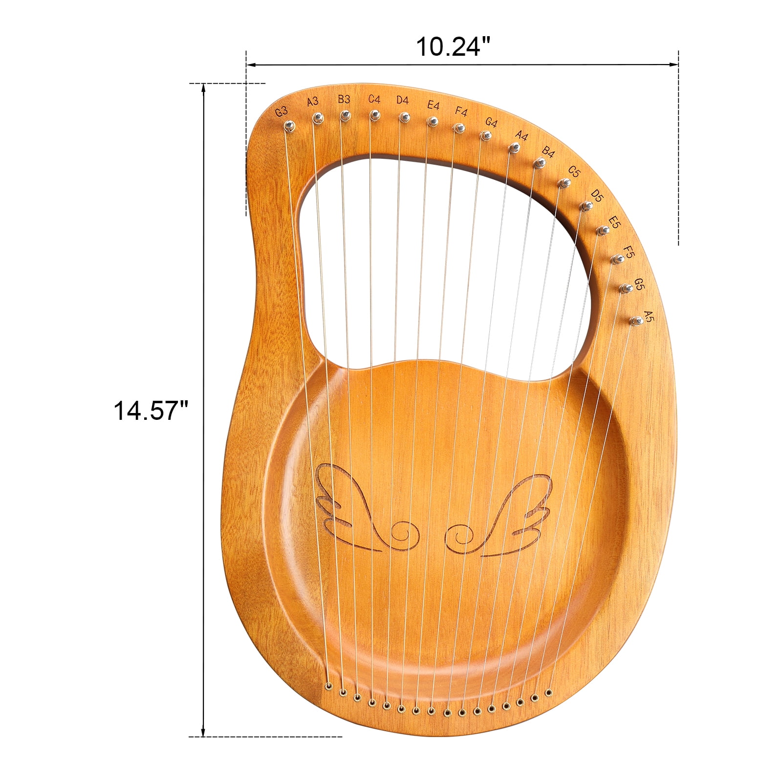 16-String Lyre Harp with Angel Wing Design, Sapele Wood Flat-Panel Body, Beginner-Friendly Instrument for Meditation and Relaxation, Includes Carry Bag and Tuning Wrench
