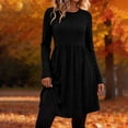 thumbnail image 2 of Ashirexll Casual Dresses for Women Winter Casual Pullover Long Sleeve Round Neck Solid Color Dress with Pockets, 2 of 7