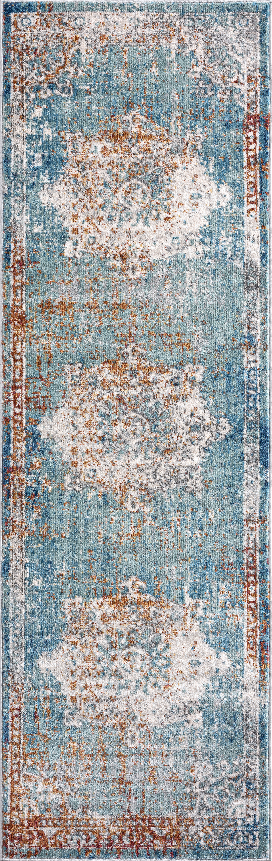 Transitional 2x8 Area Rug (2'3'' x 7'7'') Oriental Navy, Gold Indoor Runner Easy to Clean