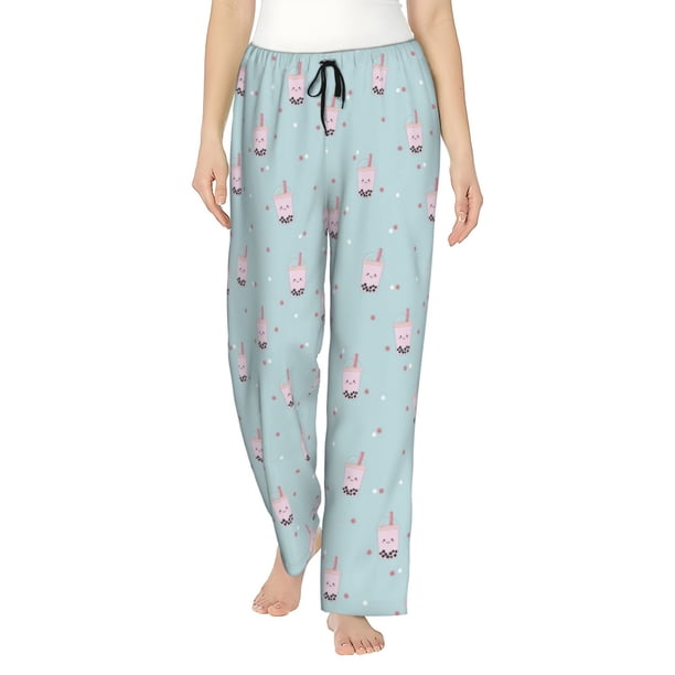 Fotbe Milk Tea Pantalones de Pijama para Mujer, Pantalones de Dormir, Pantalones Pj con Cordón y Bolsillos-Large