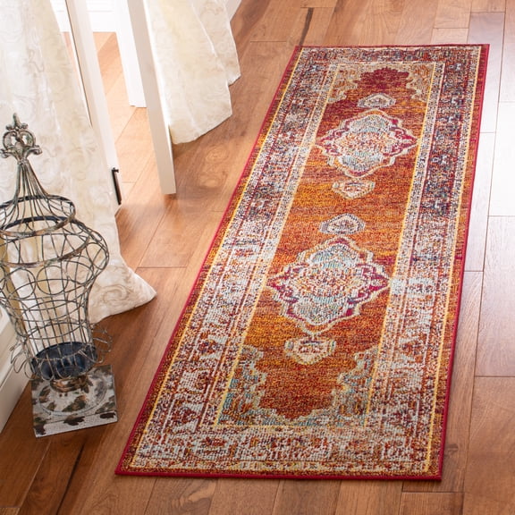 SAFAVIEH Crystal Miranda Oriental Runner Rug, Orange/Light Blue, 2'2" x 15'
