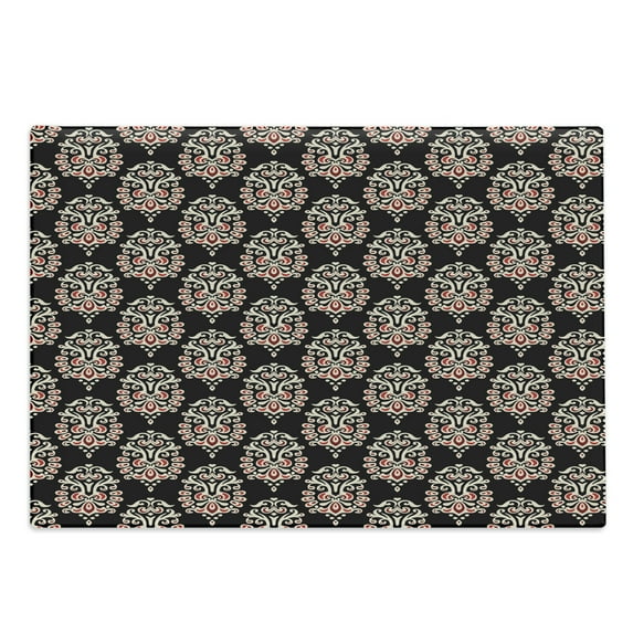 Damask Cutting Board, Traditional Old Fashioned Abstract Motifs Floral Medieval Fashion Victorian, Decorative Tempered Glass Cutting and Serving Board, Large Size, Black Cream Ruby, by Ambesonne