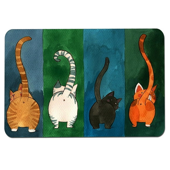 Felpudo de bienvenida con diseño de gato antideslizante, tapete de entrada para interior/exterior (pequeño)