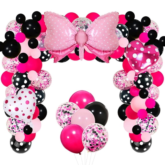 Mini Mouse Balloon Garland Arch Kit Light Pink Rose Red Black Bot Latex Balloons Confetti Balloon Bow Heart Love Foil Balloons Set for Baby Shower Decorations Birthday Party Supplies Y114