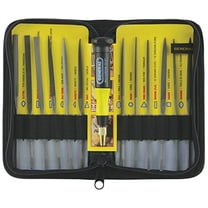 General Tools - Set of 12 and Handle, Swiss Pattern Needle File Set, 12-Piece, Black, 707475