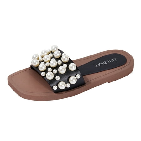 

ZHAGHMIN Flip Flops For Beach Women Slippers Pearl Slippers Fashion All Casual Pearl Non Slip Beach Sandals Womens Strap Sandals Size 6 Coral Sandals For Women 2 In Heel Saltwater Sandals Women Size