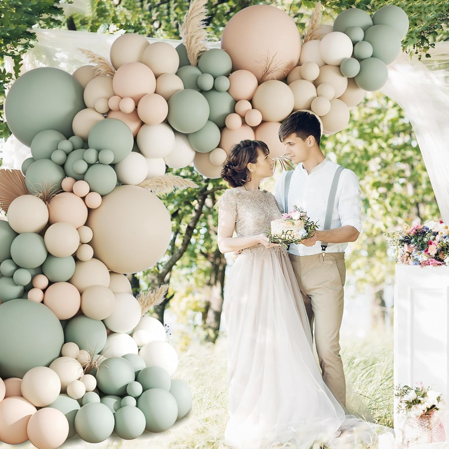 Neutral Balloon Arch Kit with Nude White Sand Sage Green Balloons for Decorations