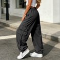 thumbnail image 5 of Venzia Women Drawstring Cargo Jogger Pants Loose Wide Leg Streetwear Trousers, 5 of 6