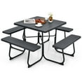 thumbnail image 1 of Costway Juego De Banco De Mesa De Picnic Cuadrada Para 8 Personas Con 4 Bancos Y Orificio Para Sombrilla, Marco De Metal Y Mesa De HDPE Con Textura Similar A La Madera, Para Exteriores, Patio, 1 of 3