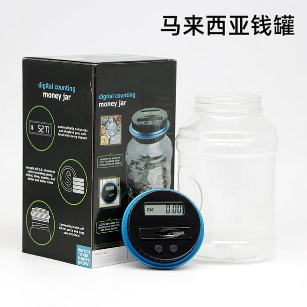 大号电子计数零钱硬币储蓄罐存钱水桶智能创意存钱罐批发儿童玩具as the picture带盖子:12*12*20.5CM Deng Xun unisex