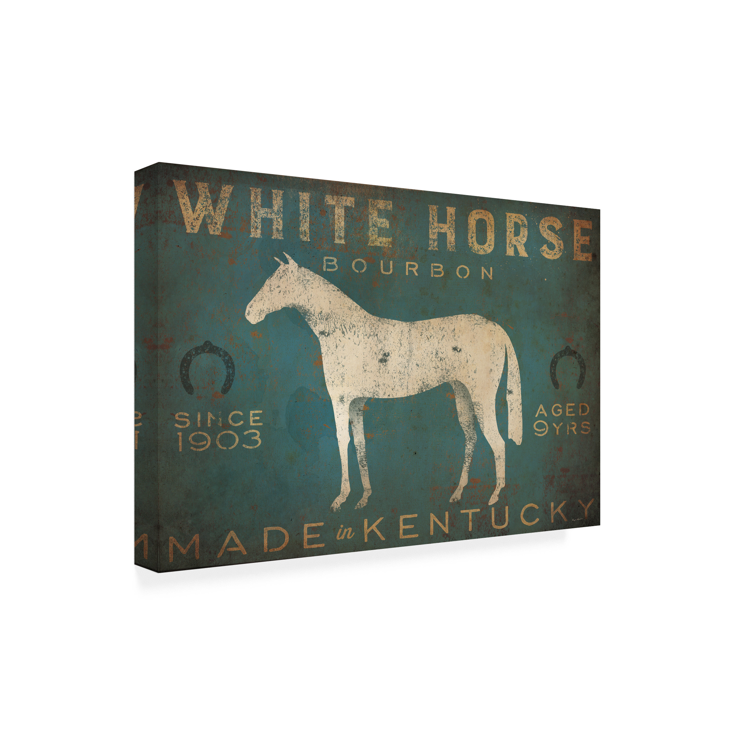 Ryan Fowler 'White Horse With Words Blue' Canvas Art