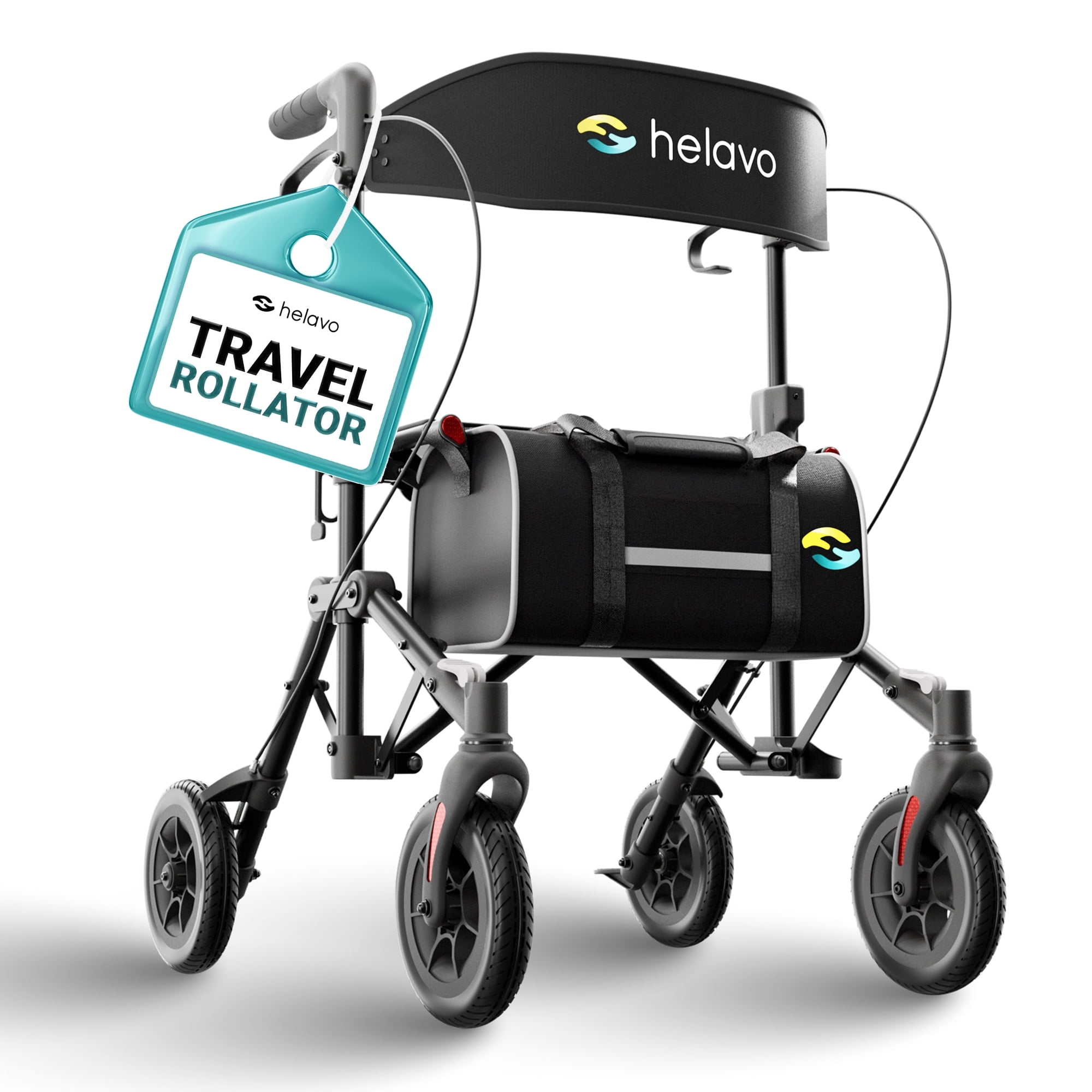 Helavo Ultra-Compact Rollator Walker, Double Folding, 8" Wheels, 300 lb Capacity, Rubber Wheels