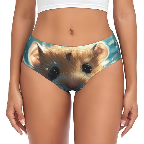 Fotbe Cute Swimming Guinea Pig Calzones Estampados para Mujer – Ropa Interior de Algodón, Cómoda, Suave y Elástica-Small