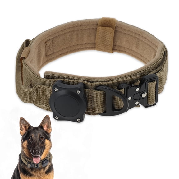 Unique Bargains Dog Collar Waterproof Tactical Dog Collar with Control Handle and Zinc Alloy Buckle Dog Collar for AirTag Medium Large Dogs Medium Khaki (Includes Screwdriver Accessories)