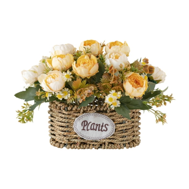 Flores artificiales con cesta para centro de mesa, decoración del hogar, regalo, suministros para fiestas Amarillo