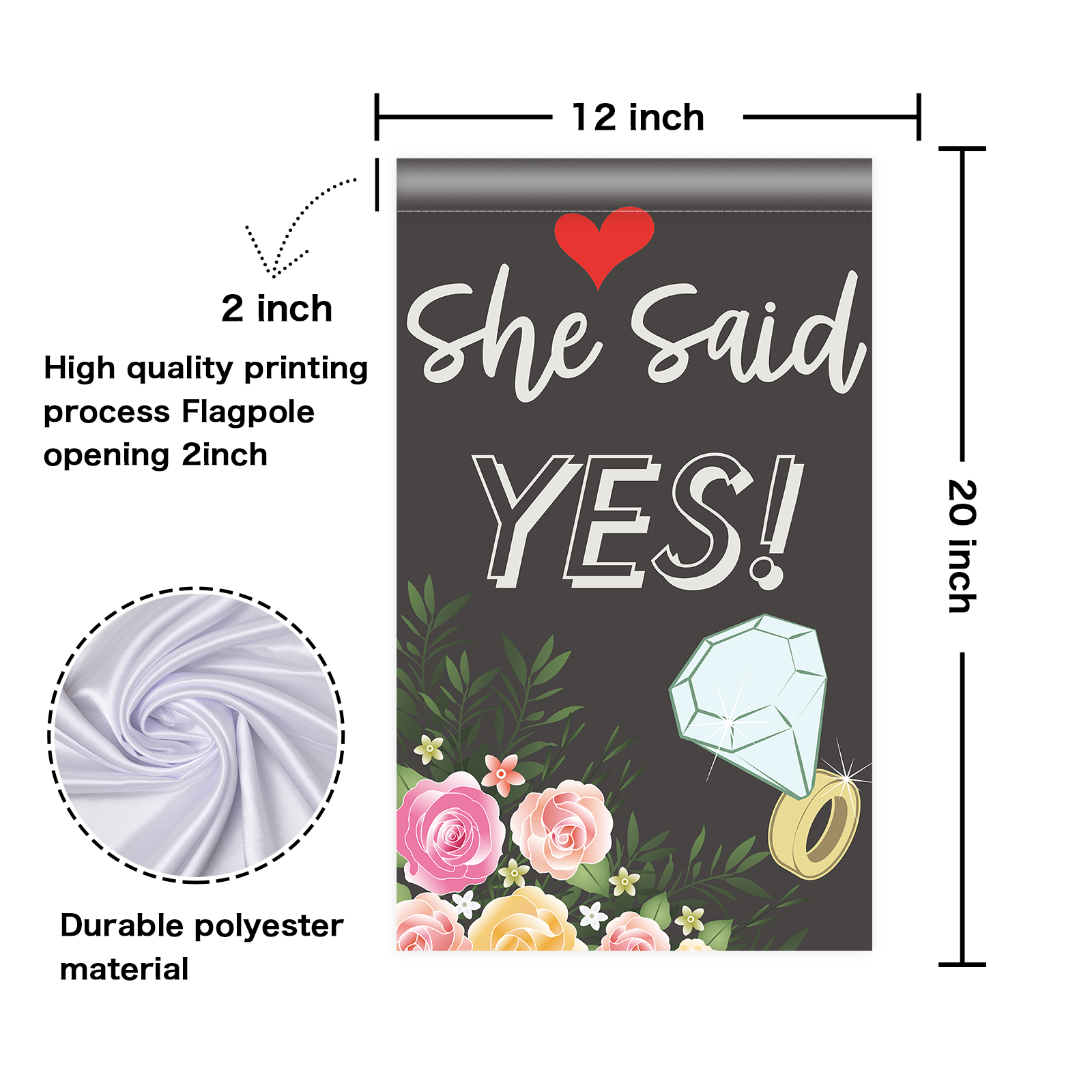 „She Said Yes“ Gartenflagge – Doppelseitig, 30,5x45,7 Cm, Perfekt Für Hochzeit & Verlobung