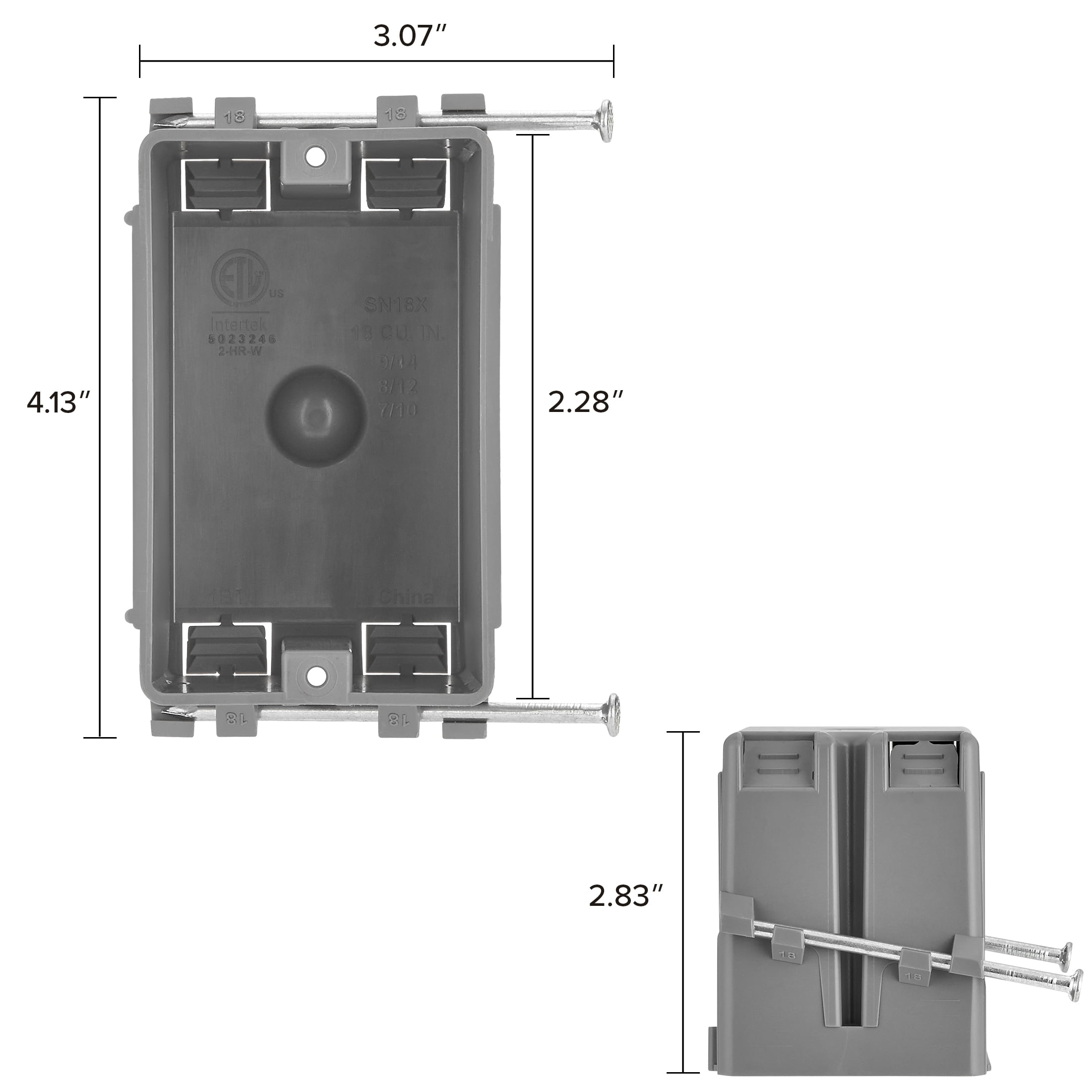 Maxxima 1 Gang 18 cu. in. PVC New Construction Electrical Switch and Outlet Junction Box, ETL Listed, Gray (10 Pack)