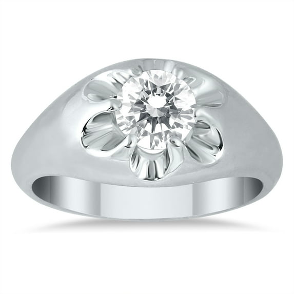 SZUL Women's AGS Certified 1 Carat Men's Diamond Solitaire Flower Ring in 10K White Gold