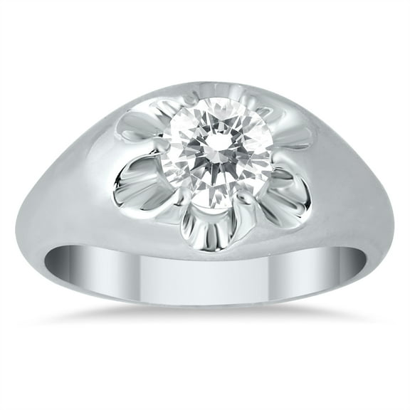 1 CTW Men's Genuine Diamond Solitaire Ring in 10K White Gold