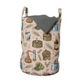 thumbnail image 1 of Retro Laundry Bag, Repetitive Alcoholic Beverage Pattern of Whiskey Bourbon in Glass and Bottle, Basket with Handles Drawstring Closure for Laundromats, 13" x 19", Blush Multicolor, by Ambesonne, 1 of 4