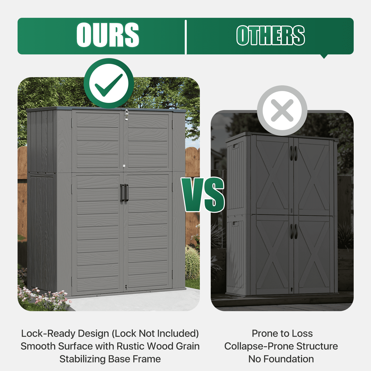 LazySunsets Waterproof Resin Gardening Supplies Storage Shed, 5.8 ft x 4.7 ft x 2.2 ft, Gray