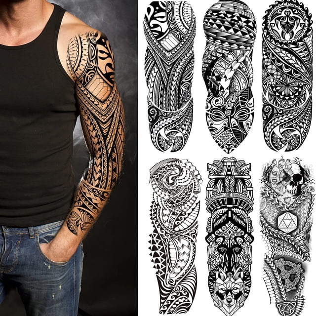 Tatuajes de manga de tótem falsos, pegatinas de 6 hojas de tótem tribal de brazo completo, mangas de tatuajes temporales para adultos, niños, mujeres, maquillaje