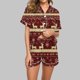 thumbnail image 1 of Puntoco Conjunto de pijama cómodo para mujer Conjunto de pijama de camisa de satén con cuello en V y manga corta con estampado navideño para mujer, 1 of 5