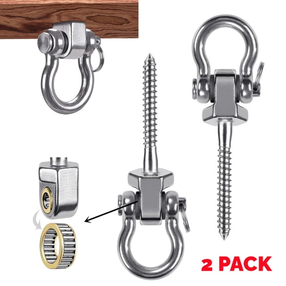 2 Pack Heavy Duty Swing Hangers with Bearings, Stainless Steel Porch Swing Hardware for Patio & Playground, Quiet Swivel Hooks - Indoor/Outdoor Heavy Duty Swing Hardware, 1500LB Capacity