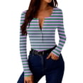 thumbnail image 5 of ClodeEU Womens Button V Neck Striped Tshirt ,Long Sleeve Slim Fit T Shirts Casual Trendy Tops Green #,Womens Plus XL, 5 of 8